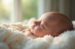Bébé nouveau-né dormant paisiblement avec lumière naturelle