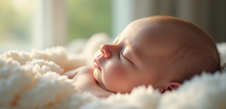Bébé nouveau-né dormant paisiblement avec lumière naturelle