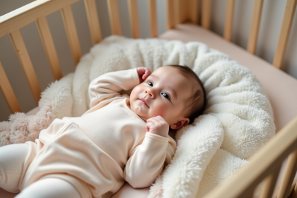 Bébé nouveau-né dans un lit moderne et apaisant