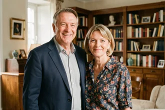 Bernard Mabille et sa compagne dans un appartement parisien, couple complice et souriant