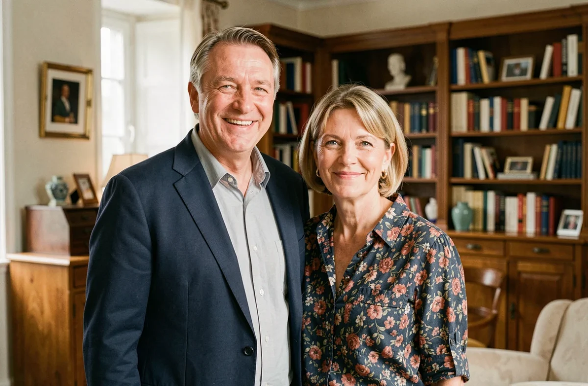 Bernard Mabille et sa compagne dans un appartement parisien, couple complice et souriant