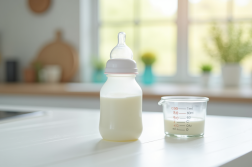 Biberon de lait de 80 ml sur une table en bois blanc