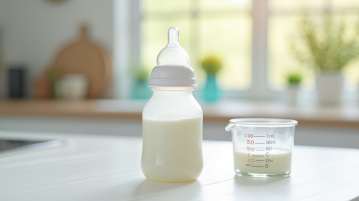 Biberon de lait de 80 ml sur une table en bois blanc