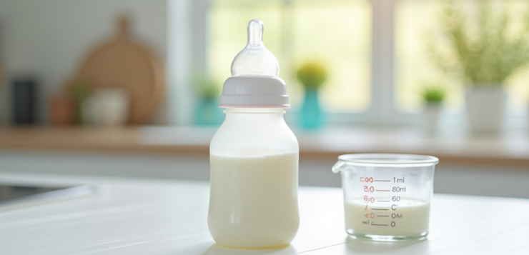 Biberon de lait de 80 ml sur une table en bois blanc