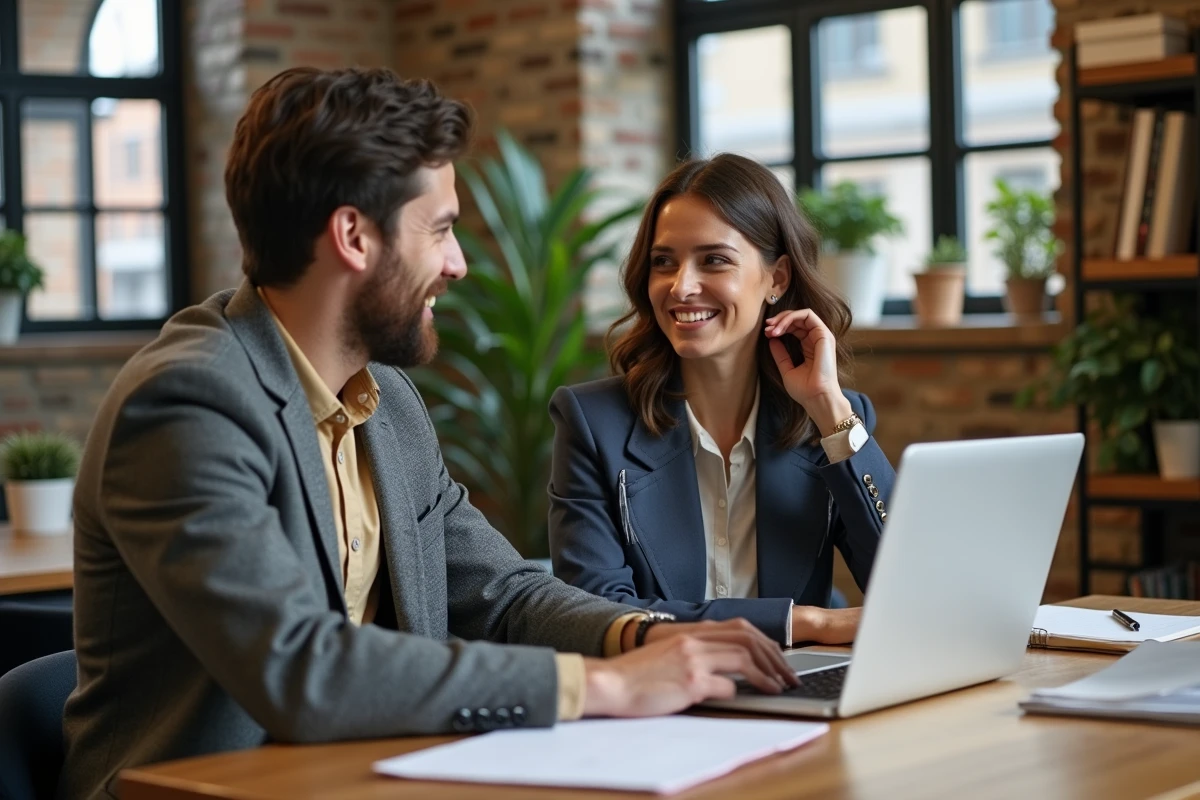 Couple en travail collaboratif dans un espace cosy