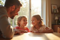 Deux jeunes enfants souriants à la table lumineuse