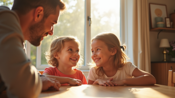 Deux jeunes enfants souriants à la table lumineuse