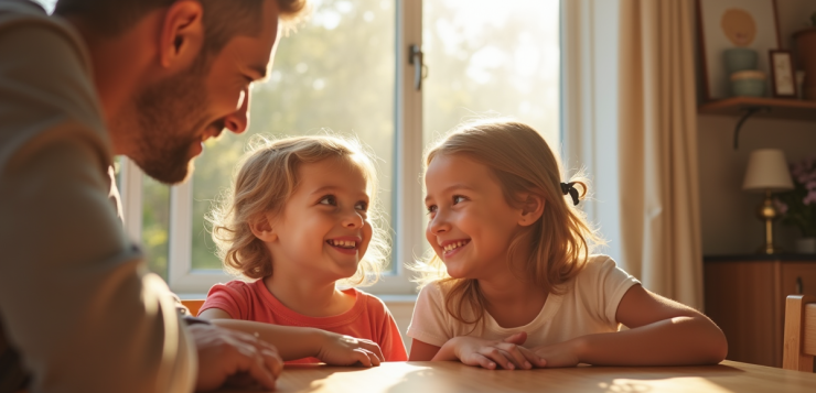 Deux jeunes enfants souriants à la table lumineuse