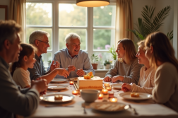 Famille multigenerational partageant un gâteau à table
