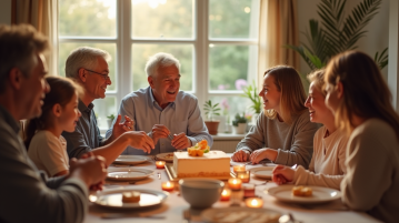 Famille multigenerational partageant un gâteau à table