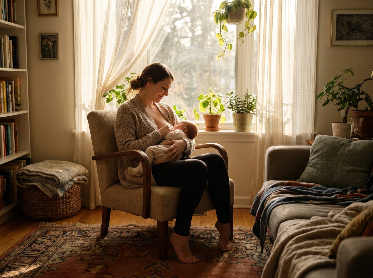 femme nourrissant bébé