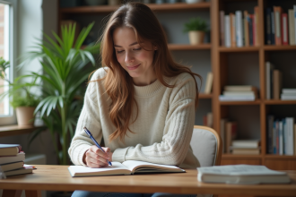 Jeune femme écrivant ses objectifs dans un carnet