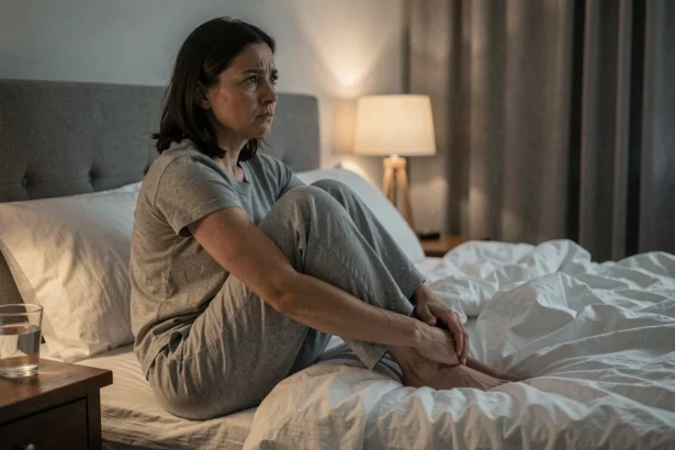Femme pensive assise seule au bord du lit, illustrant l'angoisse émotionnelle après un rêve de trahison conjugale