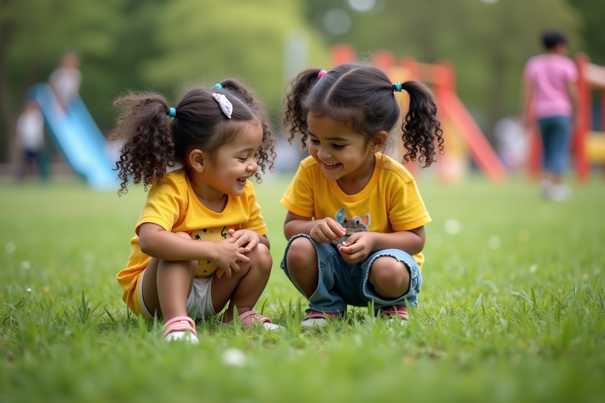 Fille jouant dans un parc avec une thérapeute en extérieur