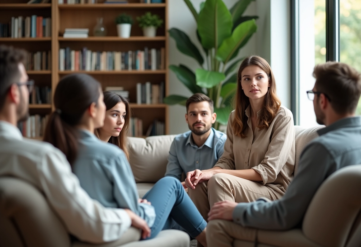 Groupe familial dans un salon moderne et accueillant
