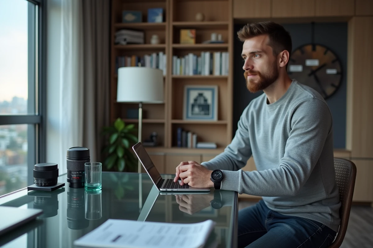 Jeune homme calibrant un appareil de surveillance