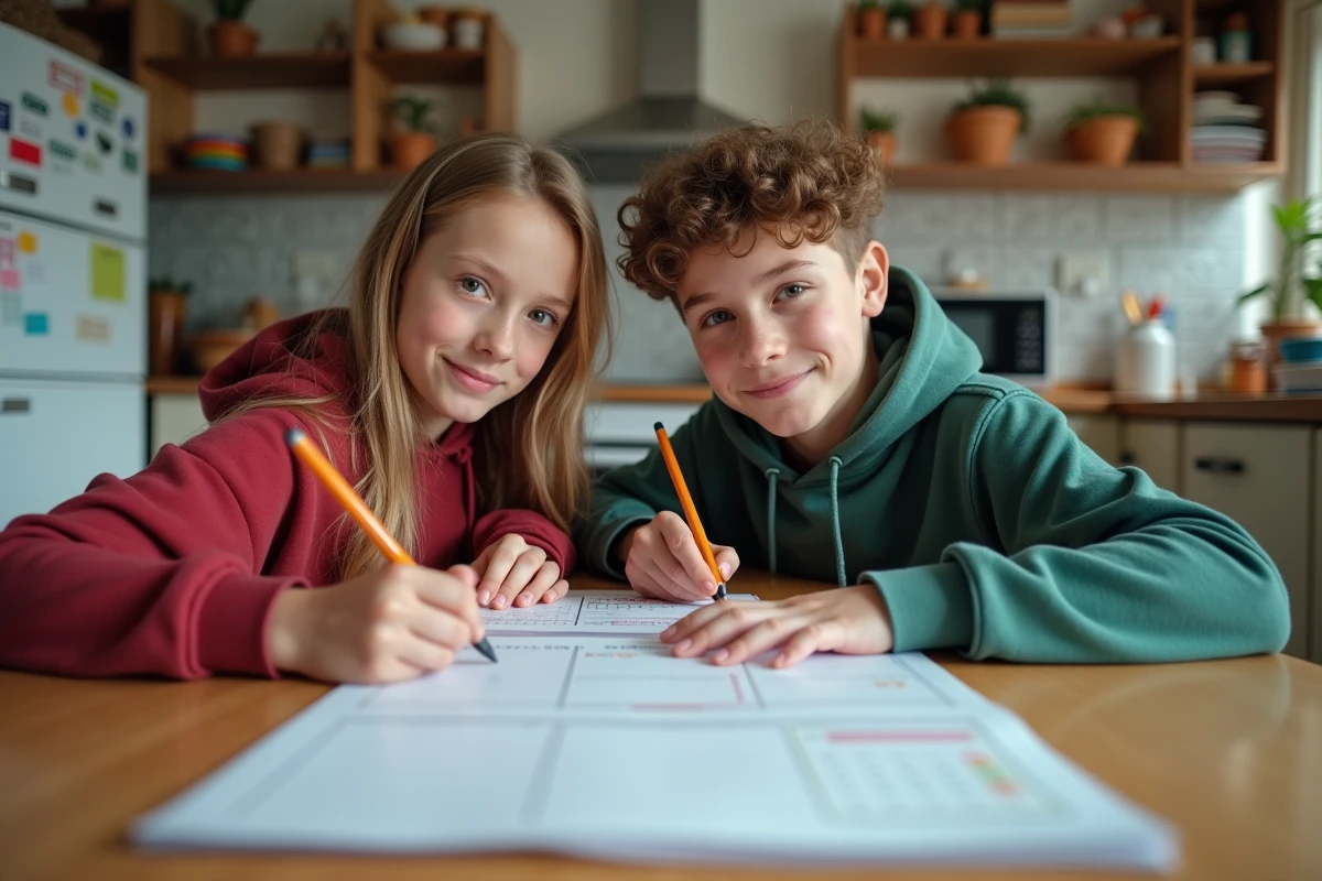 Adolescents planifiant leurs vacances scolaires à la maison