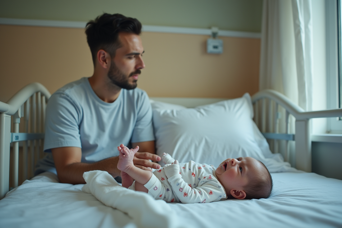 Pere regardant son nouveau-né dans un lit d
