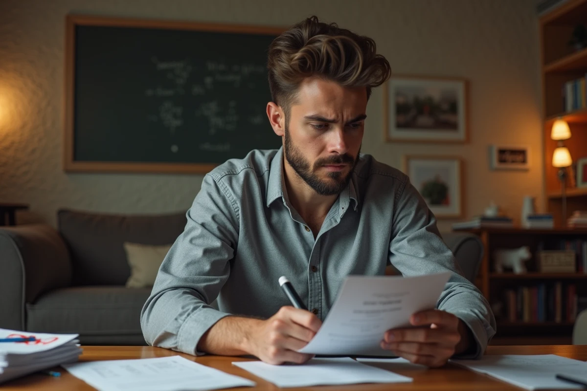 Pere en famille examinant un courrier à la maison