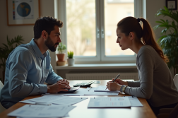 Couple travaillant sur des documents financiers dans une ambiance naturelle