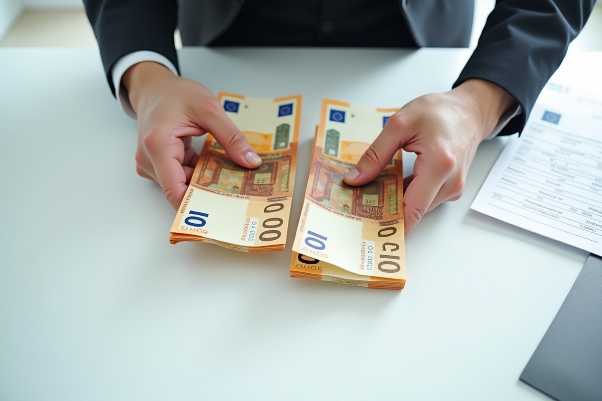 Mains séparant des billets d