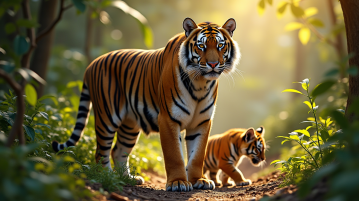 Tigre majestueux dans la jungle avec tigreaux curieux