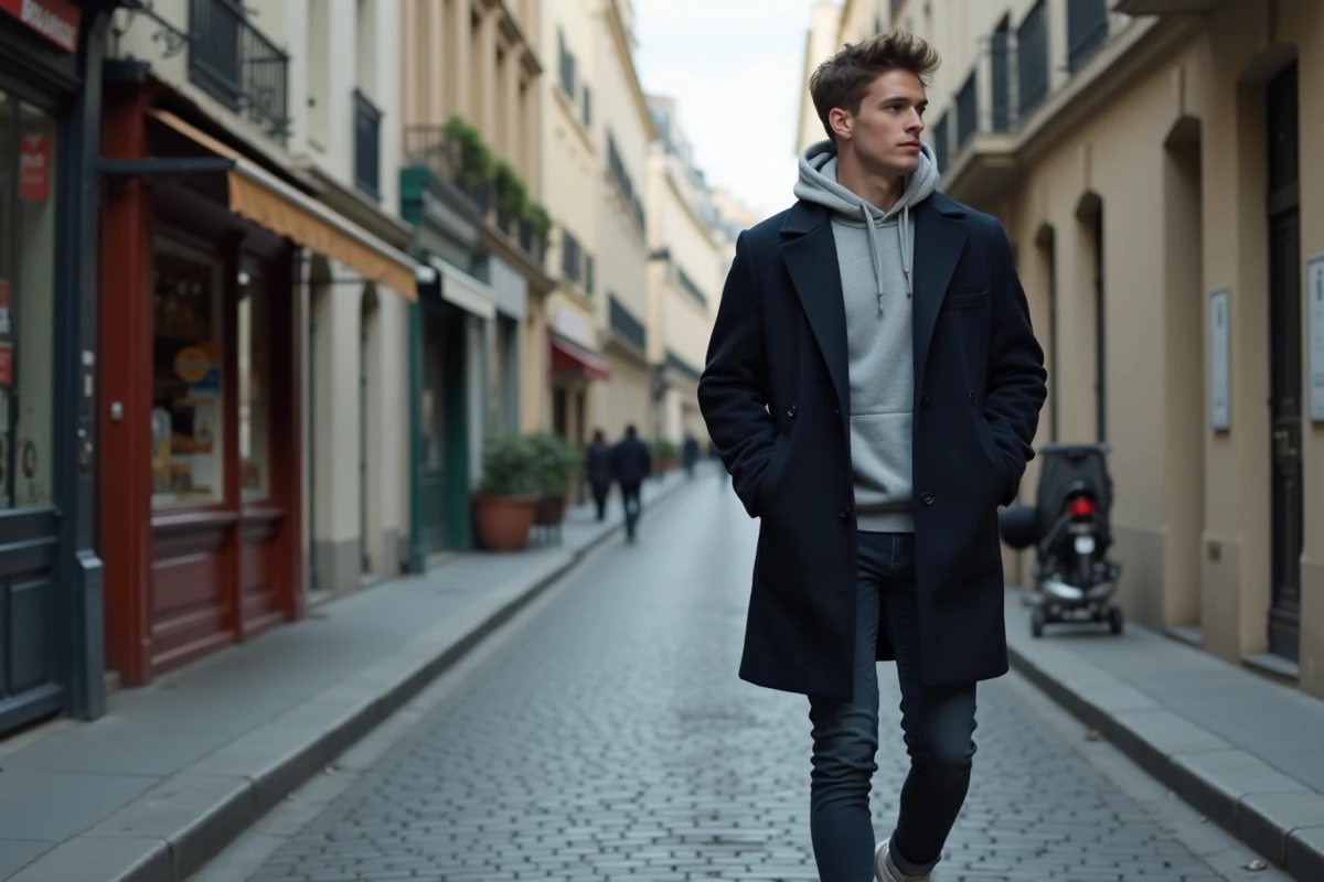 Yoann Usai se promenant seul dans une rue parisienne le matin, quotidien simple et authentique